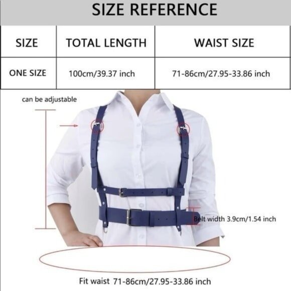 Blue PU Leather Suspender Belt W/ Hole Punch - Picture 6 of 6